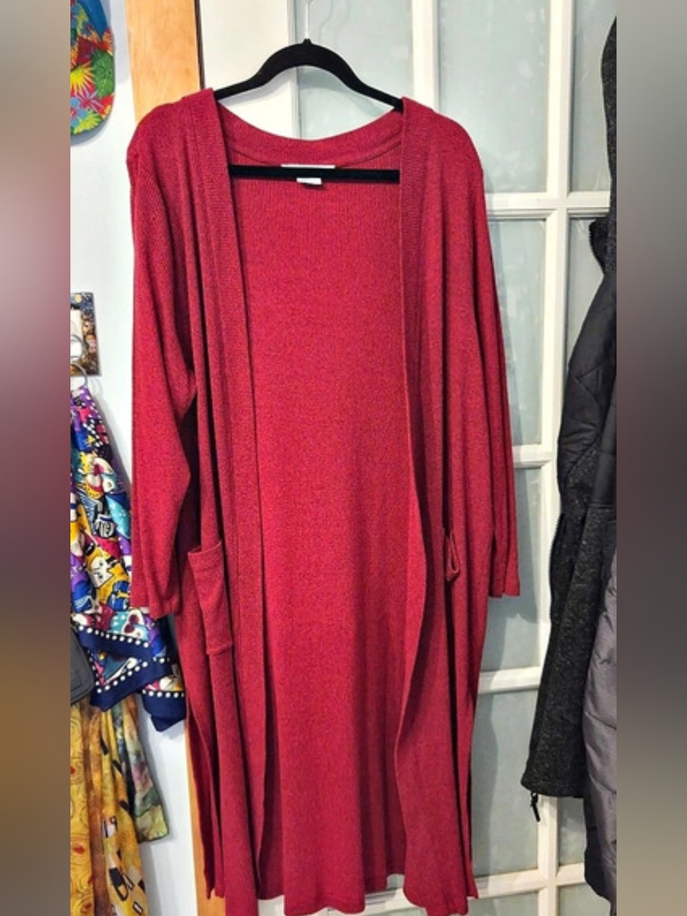 in every story. Open Front Long Cardigan in Cranberry